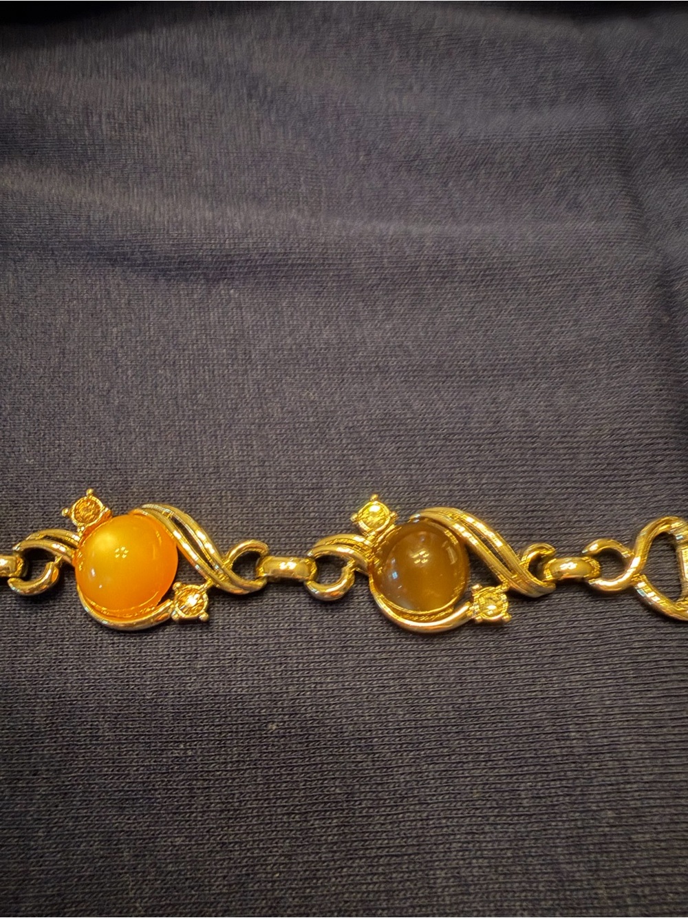 Vintage Brown & Amber Cabochons Rhinestone Silvertone Bracelet 6 3/4 inch - Picture 3 of 4